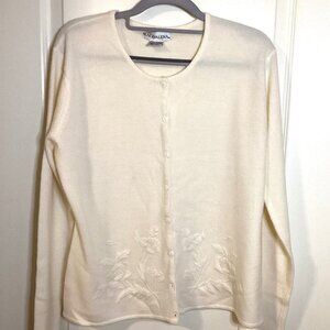 Magdalena Women's Vintage White Cardigan Embroidery Button Down Front Luxury